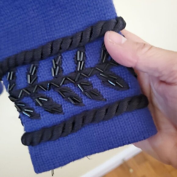 L N I Vintage 80s Cobalt Blue Black Beaded Cardigan Sweater Size S - Picture 3 of 7